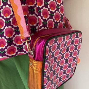 Kunstboer tas Retro bloem fuchsia oranje