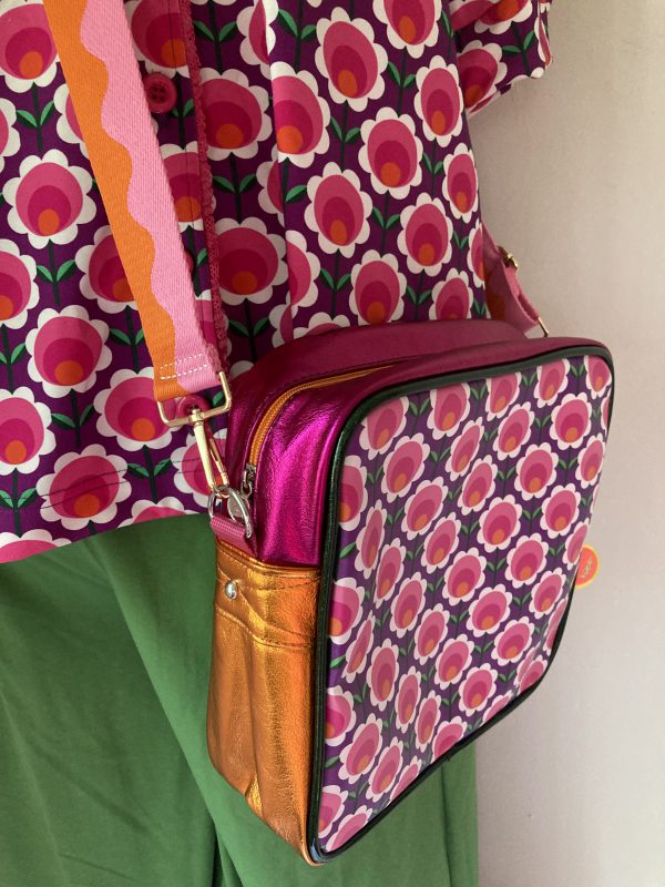 Kunstboer tas Retro bloem fuchsia oranje