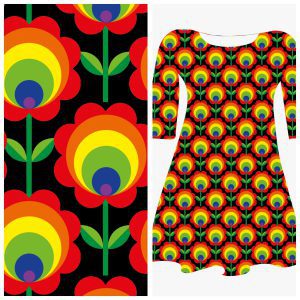 Bobbeez Retro bloem regenboog -  katoen tricot