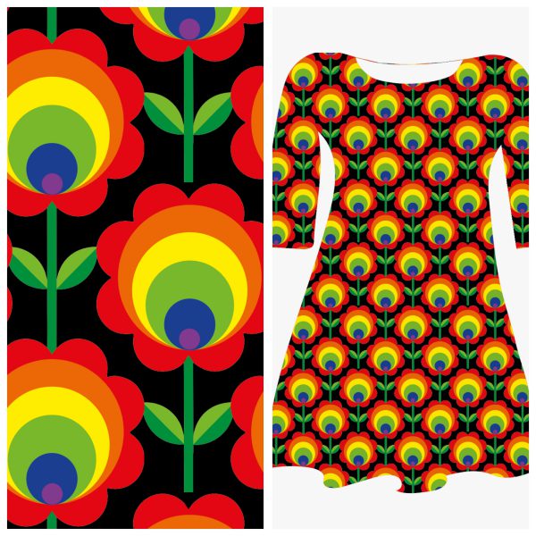 Bobbeez Retro bloem regenboog -  katoen tricot