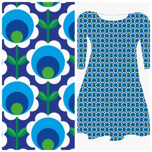 Pre-order: Bobbeez Retro bloem blauw - French Terry