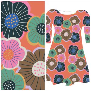 Pre-order: Bobbeez Oranje schetsbloemen - katoen tricot