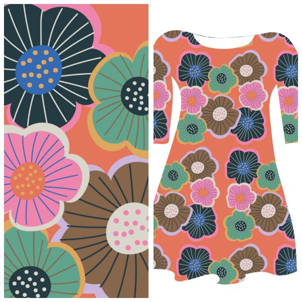 Pre-order: Bobbeez Oranje schetsbloemen - katoen tricot