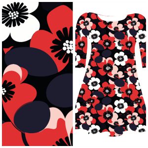 Pre-order: Bobbeez Rood/wit/zwart bloem - katoen tricot