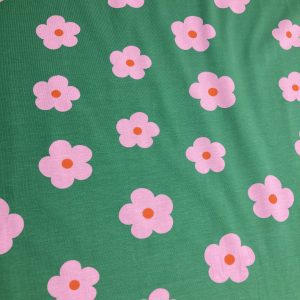 Bloemetjes groen roze - katoen tricot