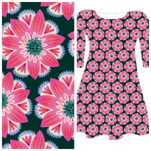 Pre-order: Bobbeez bloem donkergroen/roze- katoen tricot