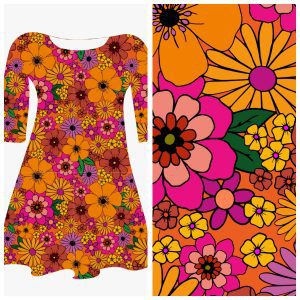 Bobbeez Bloemen oranje - French Terry